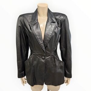 OUTERWEAR BY PHOENIX Women Black Leather 80's Jacket XS
